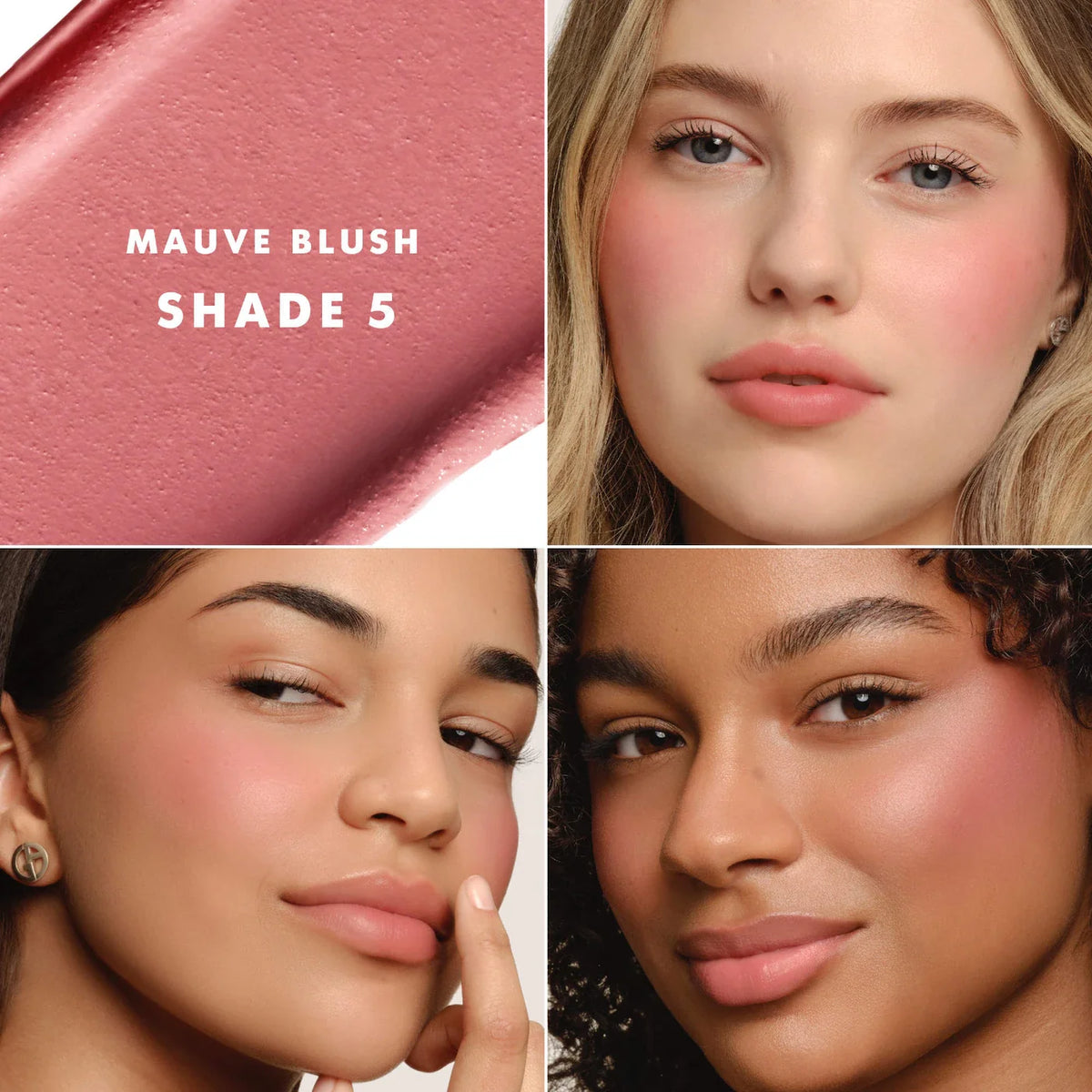 Mauve blush shade 5 with application on models' faces