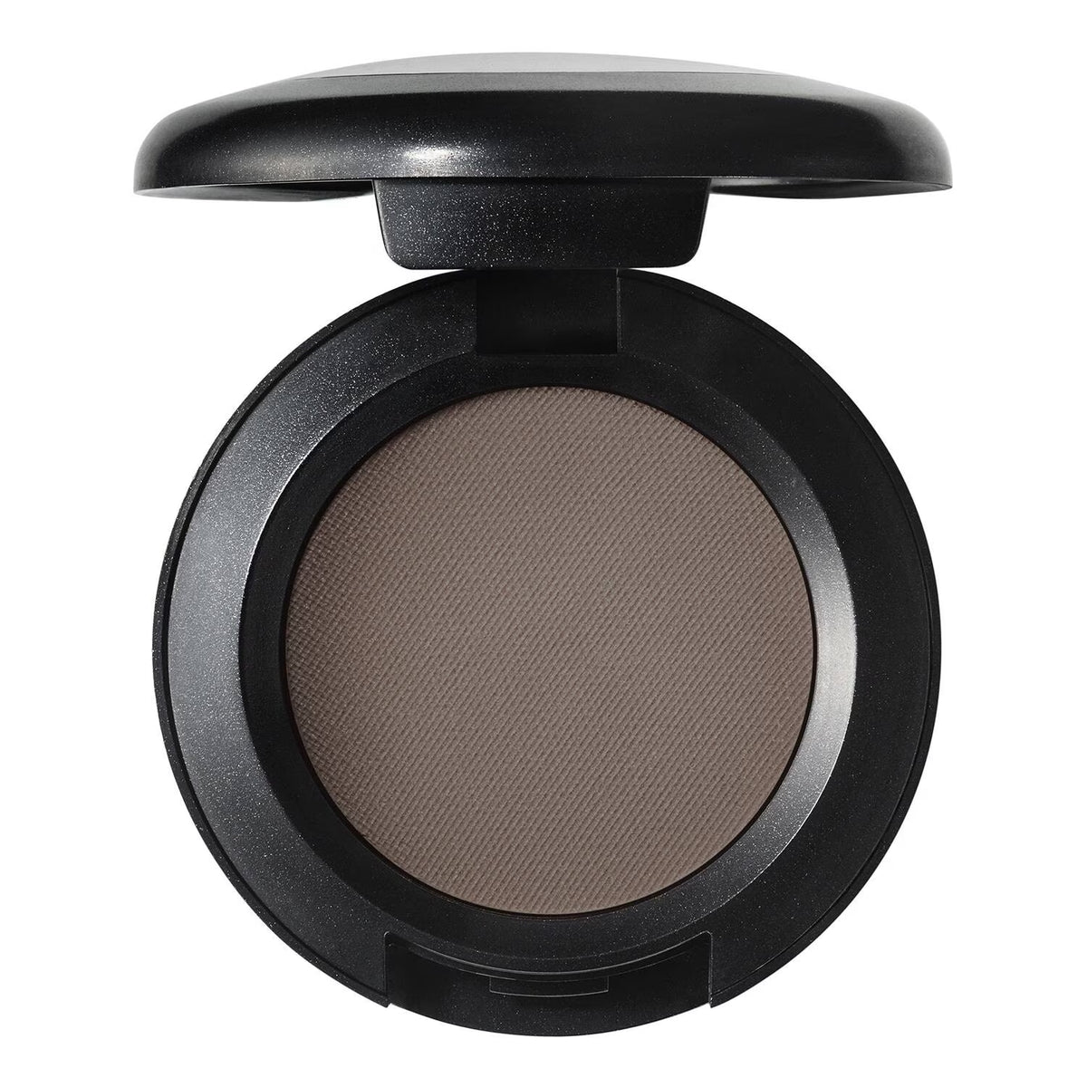 An open round makeup compact showing a single-pan eyeshadow in a warm taupe-brown shade, set against a plain white background.