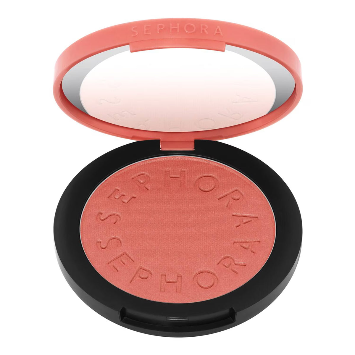 Sephora blush compact with open lid on a white background