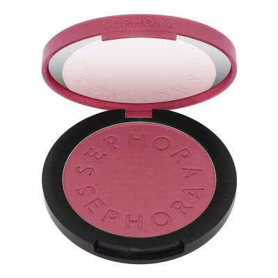 Sephora blush compact in a dusty rose pink shade, shown open with the mirror on the lid against a white background.