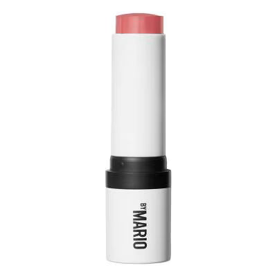 Lip balm stick with pink top and white body on a white background
