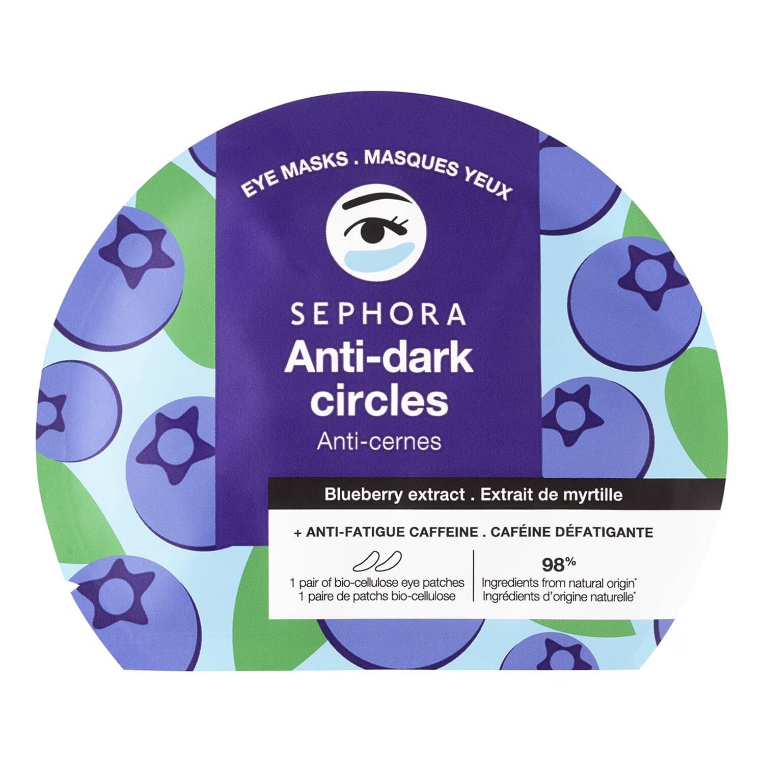 Sephora eye mask packaging with blueberry design on a white background
