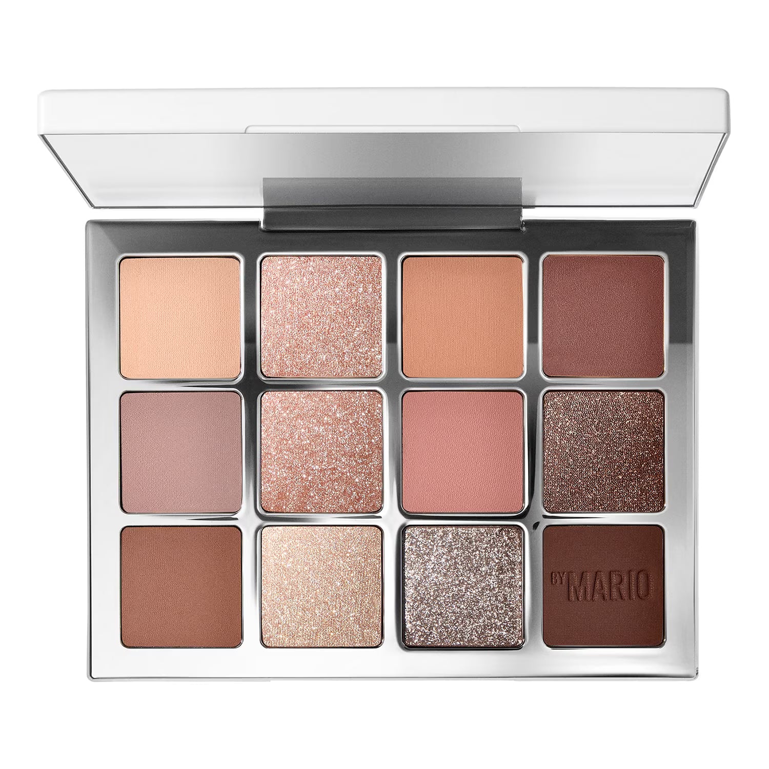 Makeup palette with various shades of eyeshadows and 'St. Mario' branding.