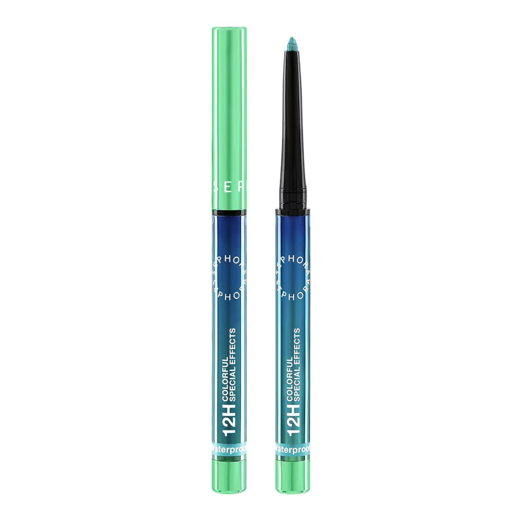 Two Morphe 12H Colorcorrect Facial Effects pencils in a blue-to-green gradient, shown on a plain white background.