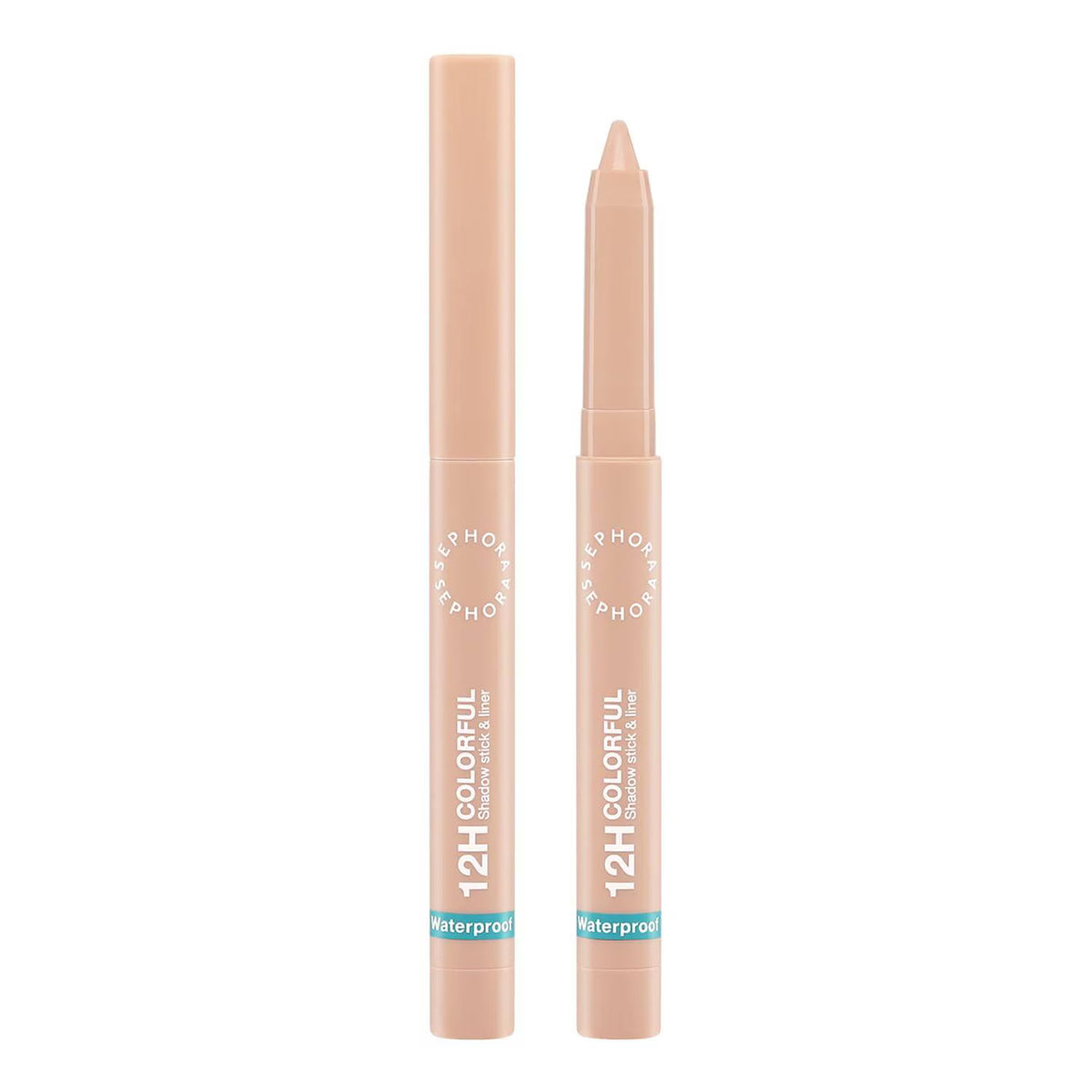 Two beige lip pencils with '12H Colorful' branding on a white background