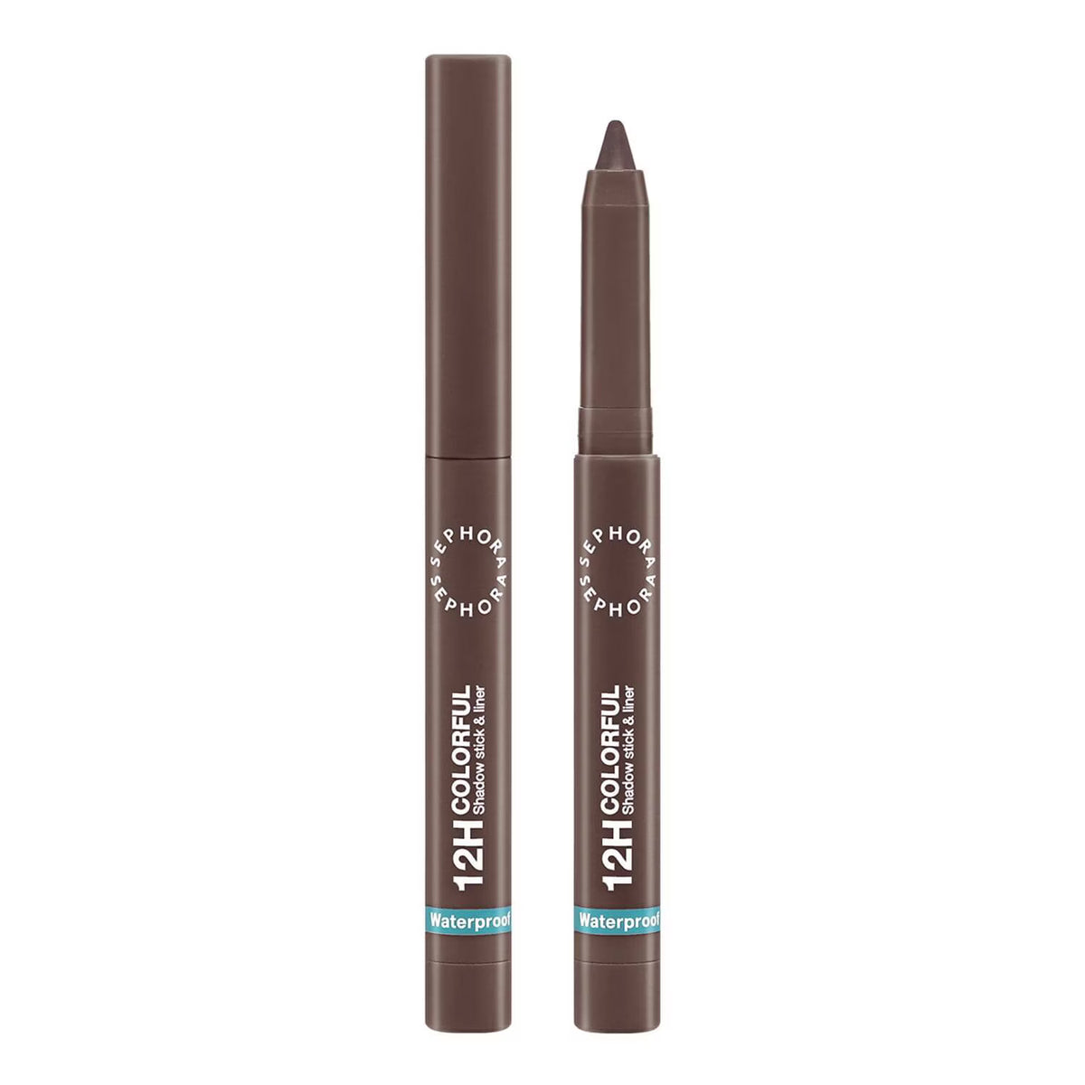 Two brown cosmetic pencils from Shoshala Cosmetics shown upright on a plain white background. One pencil is closed, and the other is open to show the tip.