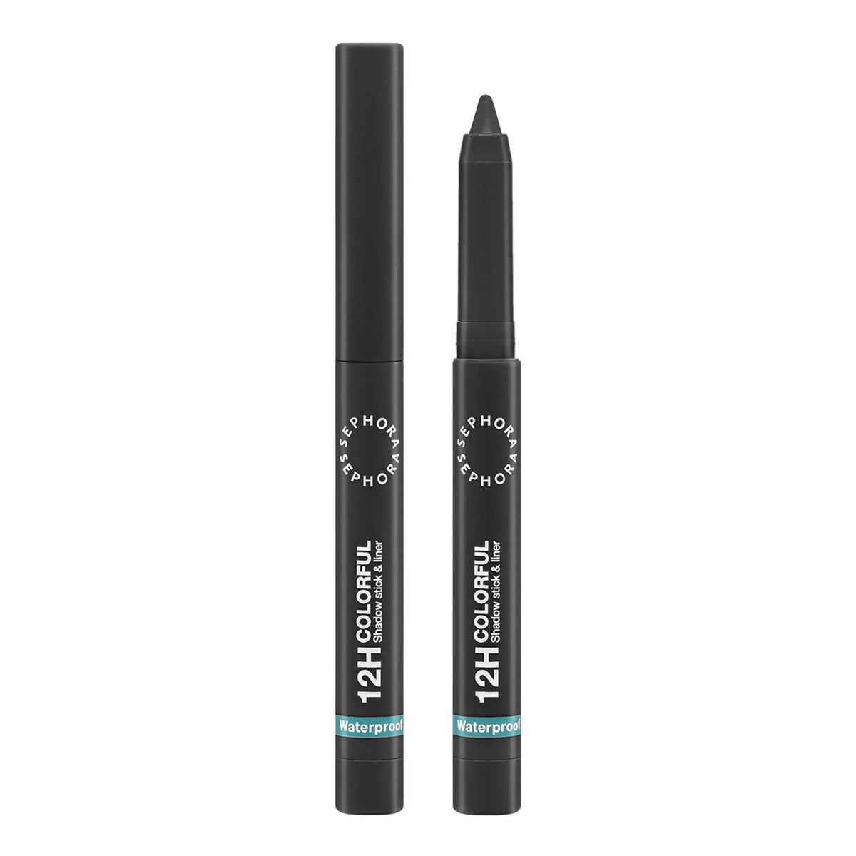 Two black Morphe 12H Colorful Eyeliner pens shown upright on a plain white background, one closed and one open to reveal the pointed tip.
