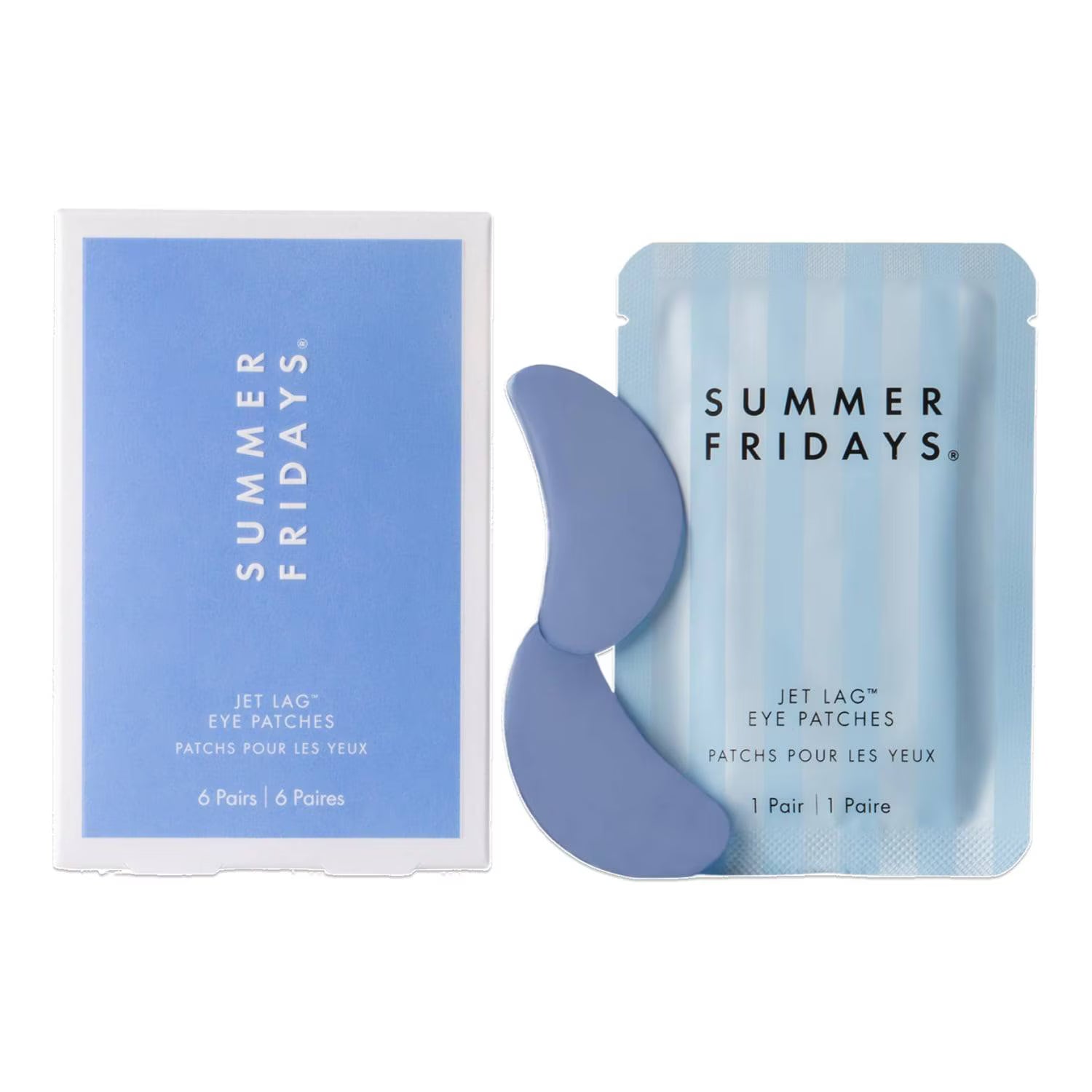 Summer Fridays Jet Lag Eye Patches packaging on a white background
