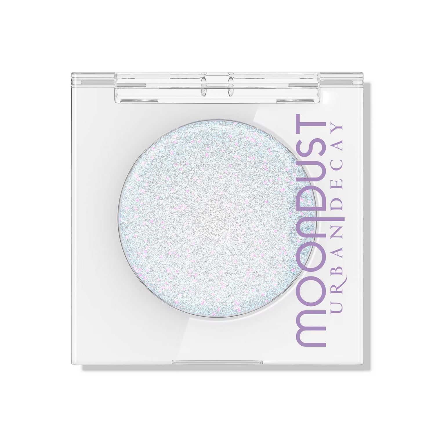 Urban Decay Moondust eyeshadow in a clear case on a white background