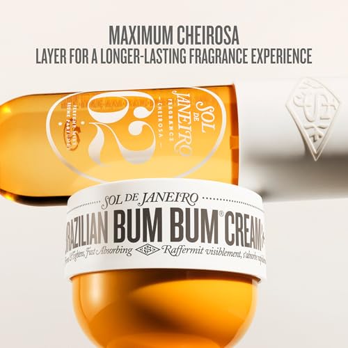 Bottle of Sol de Janeiro Brazilian Bum Bum Cream with text about fragrance experience.