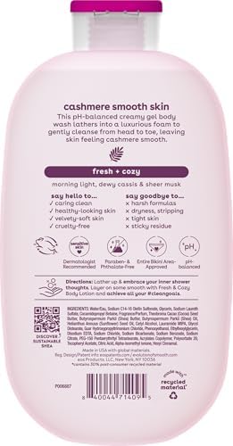 Back view of a pink bottle with text and graphics on a white background