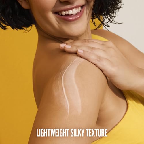 Person applying sunscreen to shoulder with a yellow background