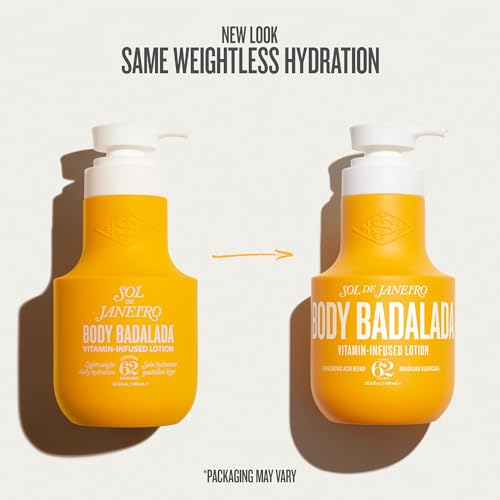 Two bottles of Sol de Janeiro Body Badalada lotion with a comparison label on a white background.