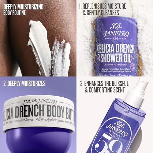 Promotional graphic for Sol de Janeiro skincare products with text on a white background.