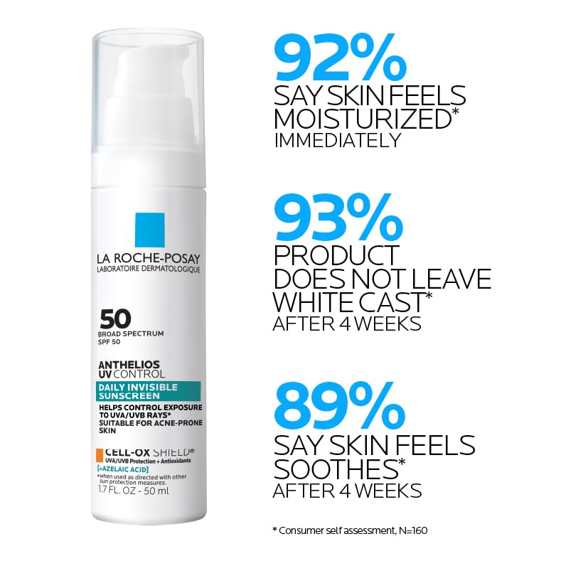 La Roche-Posay sunscreen bottle with consumer satisfaction statistics on a white background