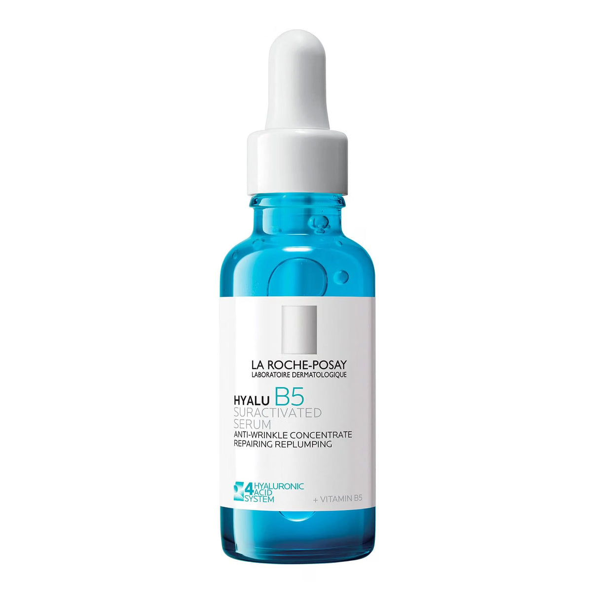 La Roche-Posay Hyalu B5 skincare serum bottle with dropper on a white background