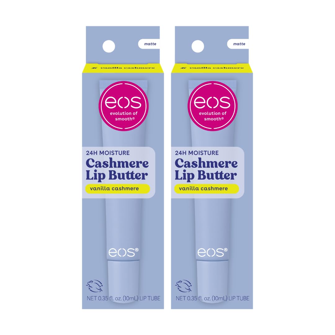 Two packages of EOS Cashmere Lip Butter in vanilla cashmere shade, shown side by side on a plain white background.