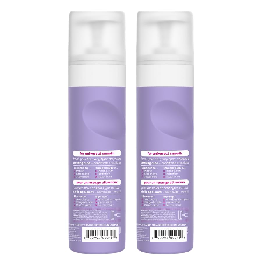 Two bottles of hair care product with purple labels on a white background