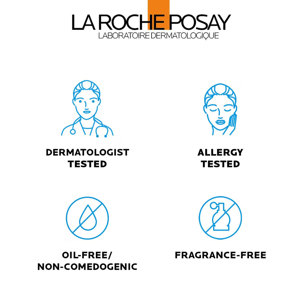 La Roche-Posay branding with icons and text on a white background