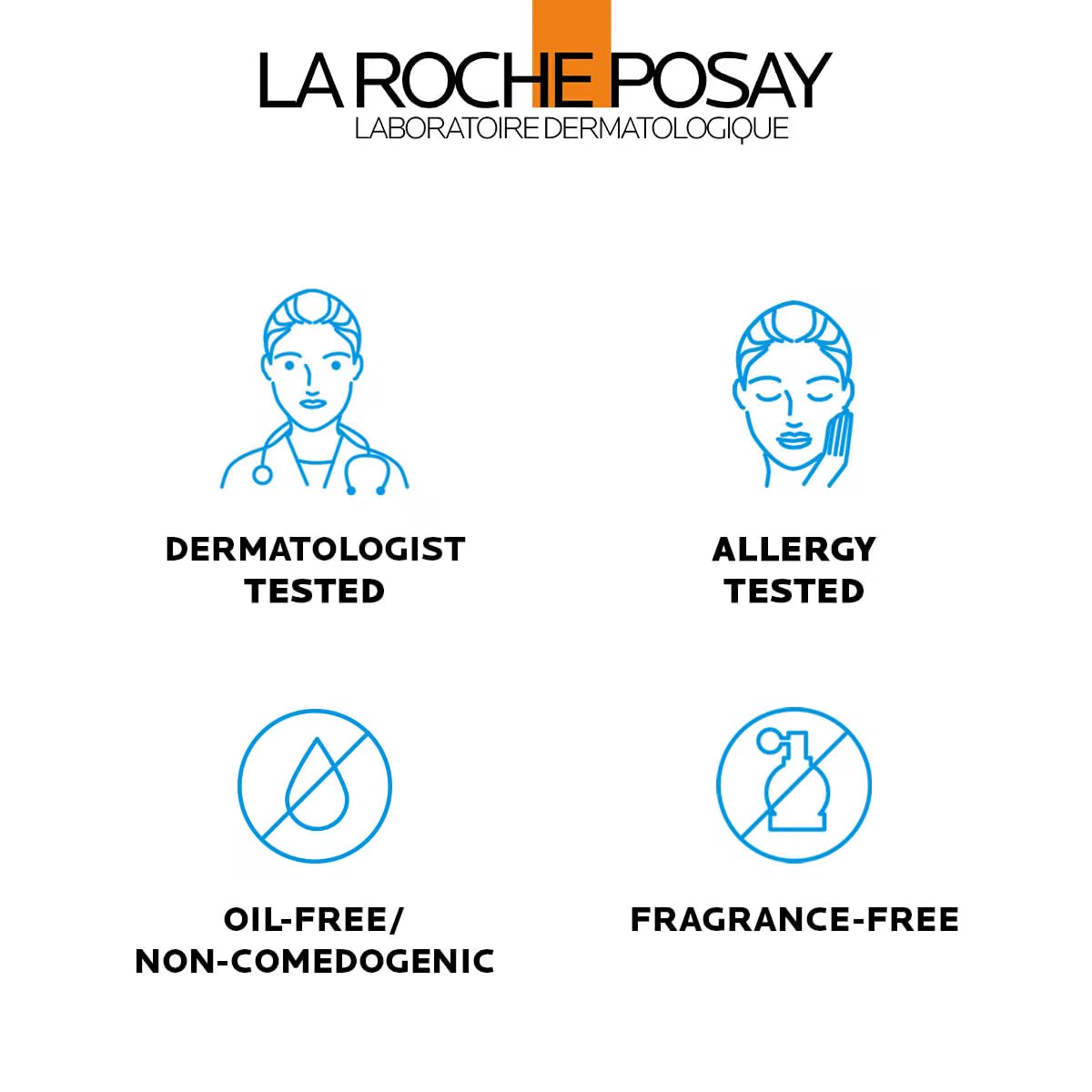 La Roche-Posay branding with icons and text on a white background