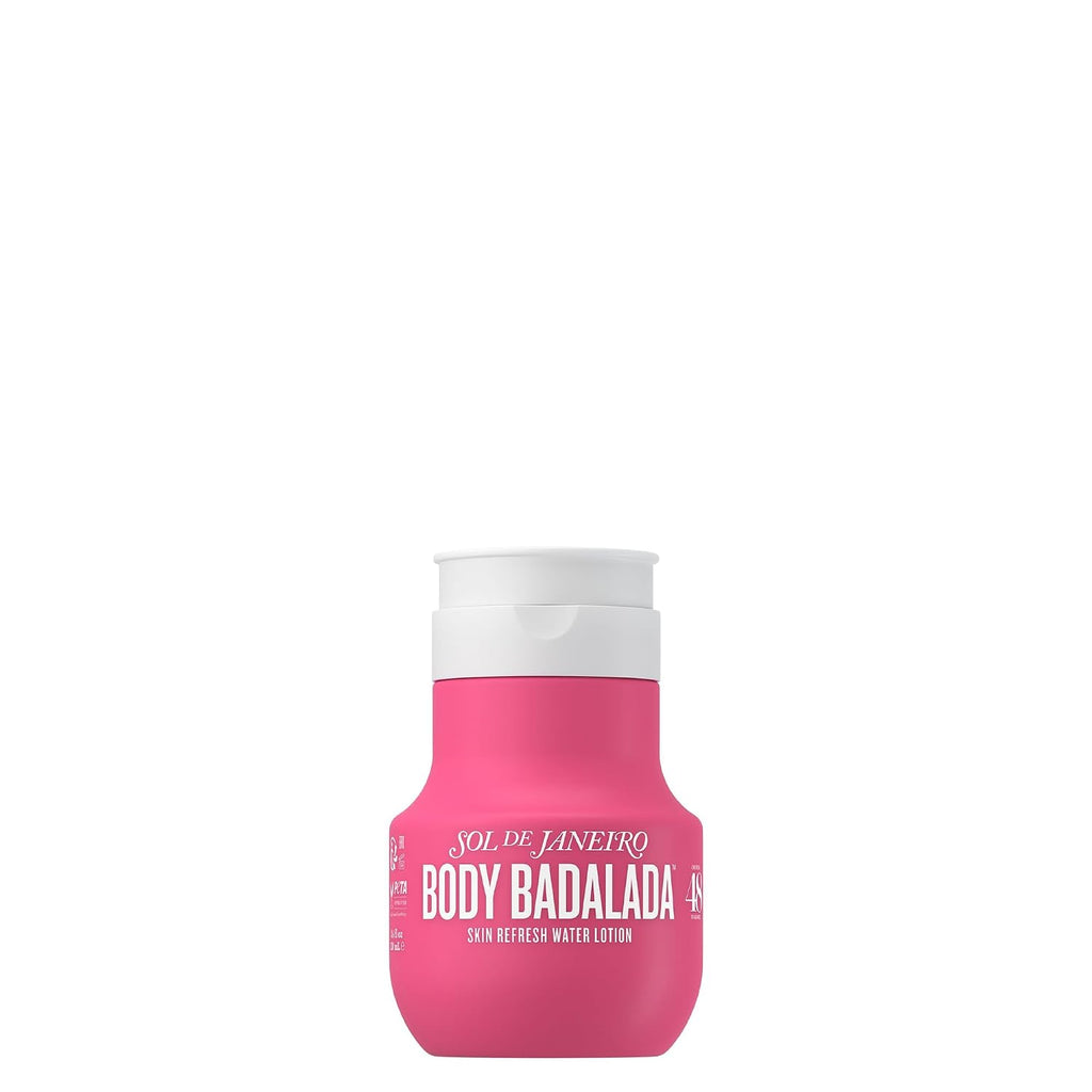 Pink bottle with white cap labeled 'Body Badalada' on a white background