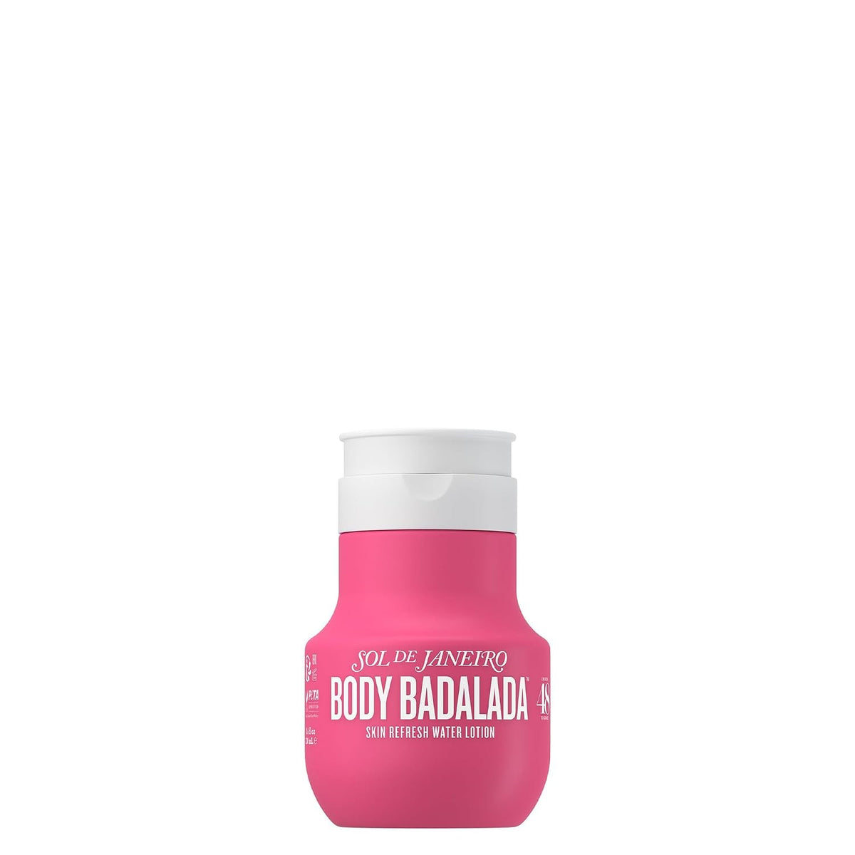 Pink bottle with white cap labeled 'Body Badalada' on a white background