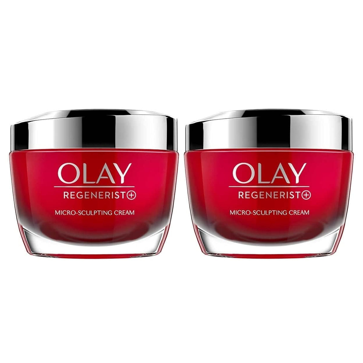 Two jars of Olay Regenerist micro-sculpting cream on a white background