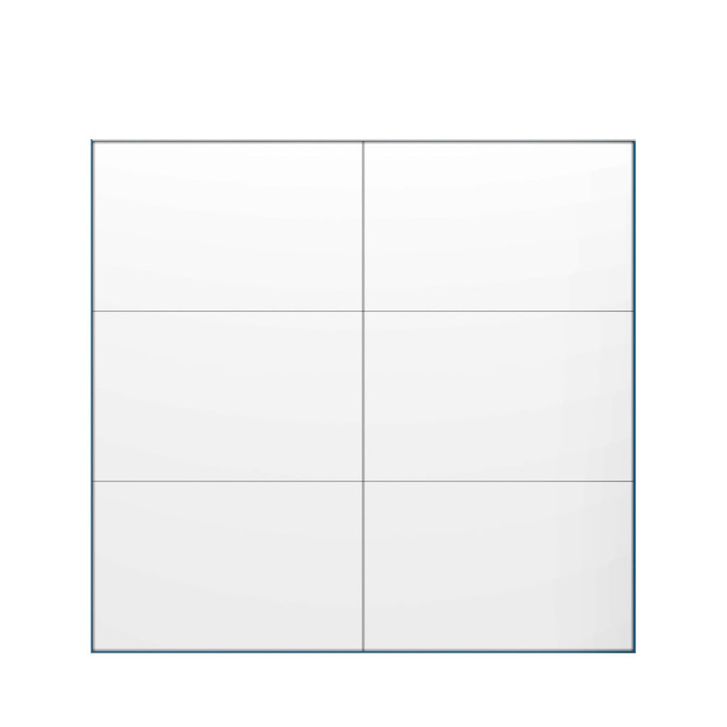 A square wall mirror with a thin dark blue-gray border, divided into six equal rectangular sections by two vertical and two horizontal lines, shown against a plain white background.