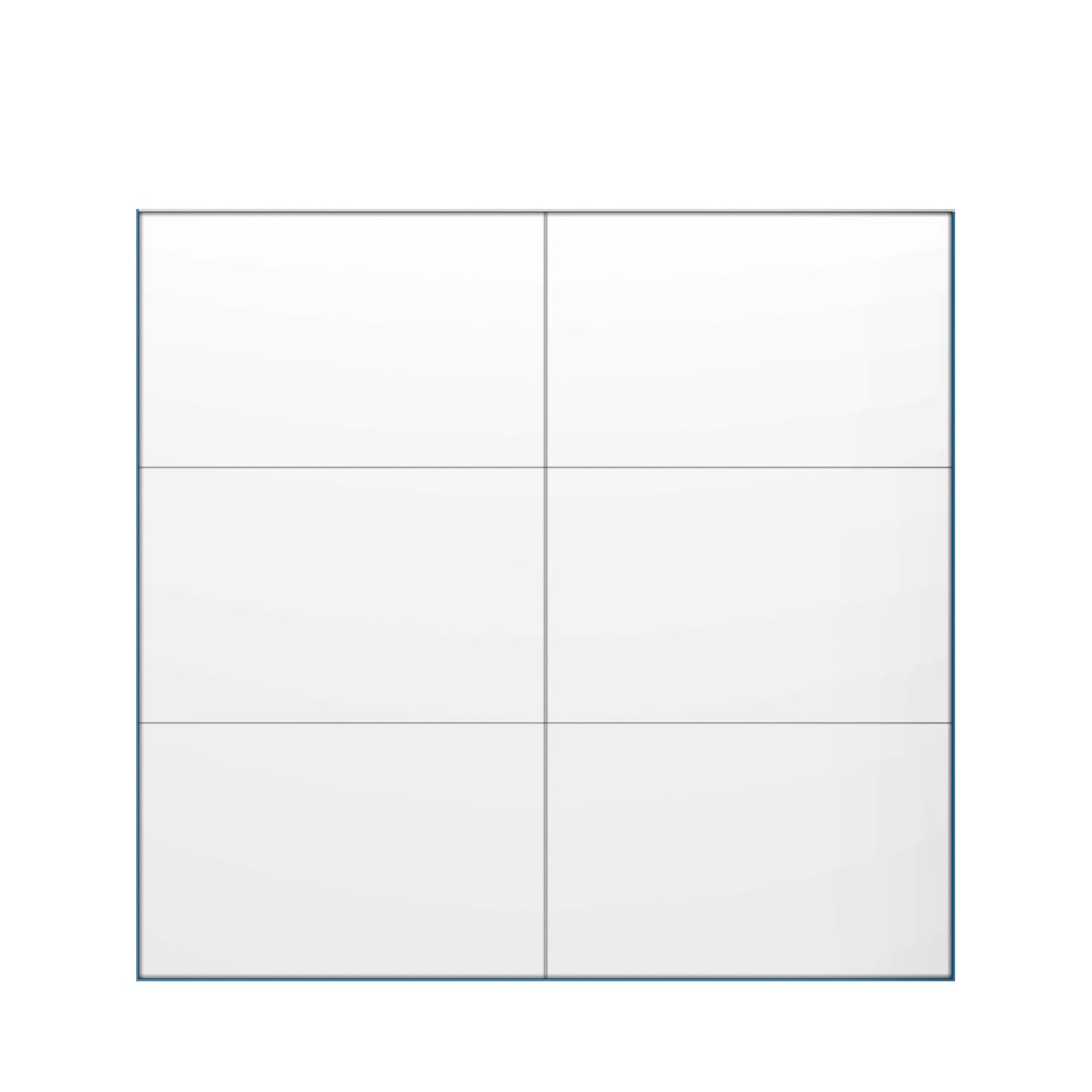 A square wall mirror with a thin dark blue-gray border, divided into six equal rectangular sections by two vertical and two horizontal lines, shown against a plain white background.