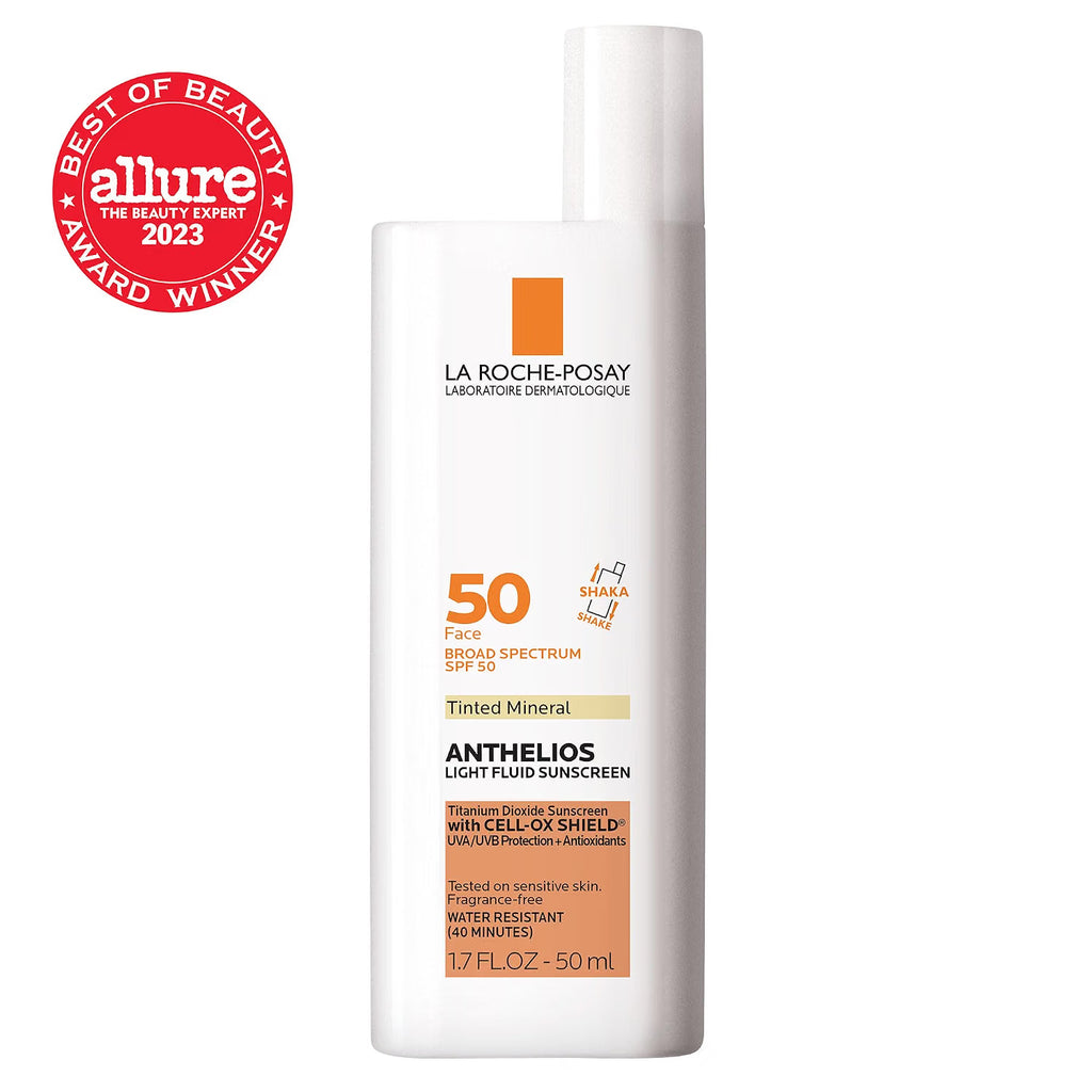 La Roche-Posay sunscreen bottle with Allure award badge on a white background