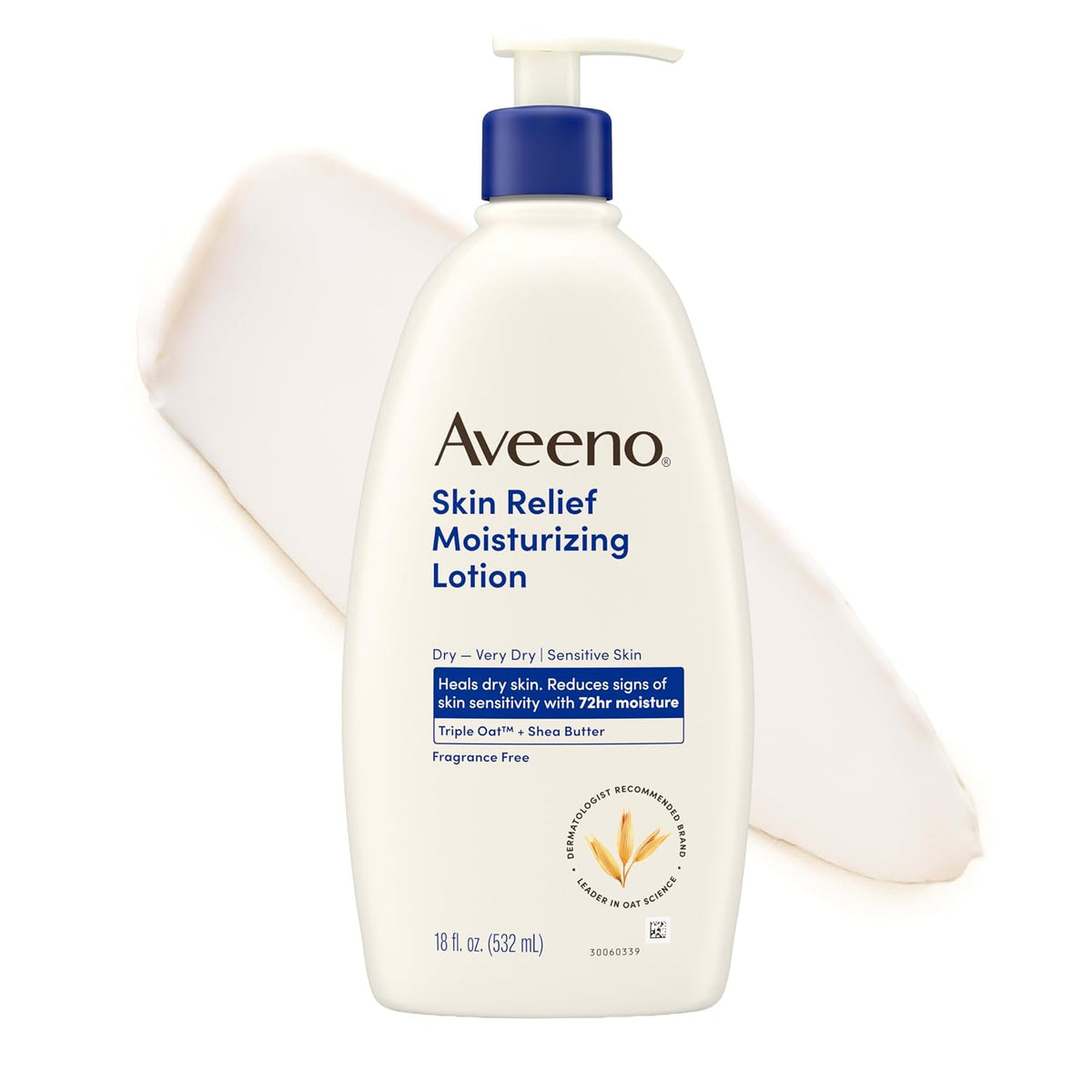 Aveeno Skin Relief Moisturizing Lotion bottle with pump on a white background
