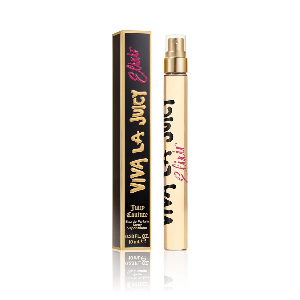Viva La Juicy Elixir perfume bottle and packaging on a white background