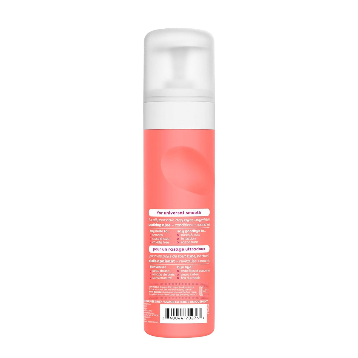 Hair product bottle with pink label and white cap on a white background