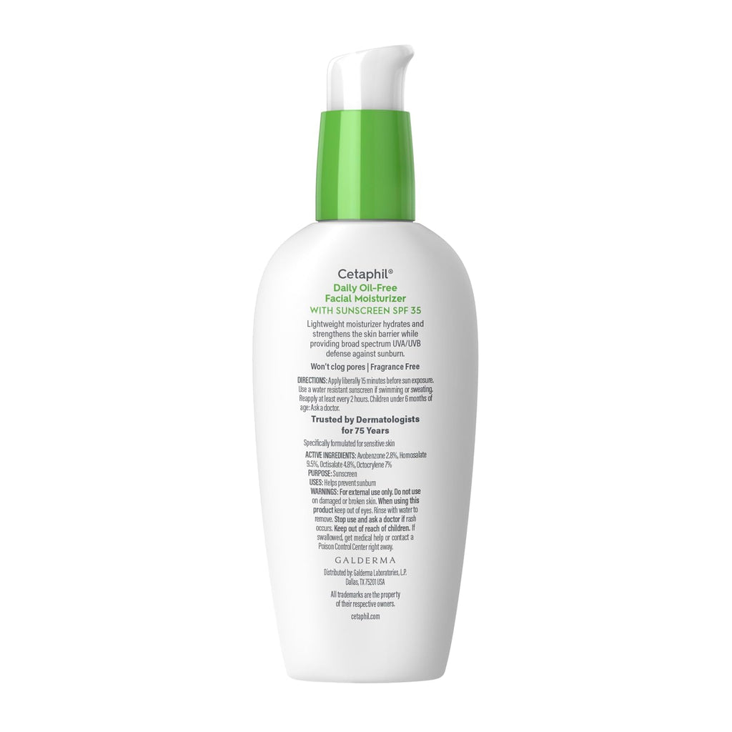 Cetaphil bottle with green cap on a white background