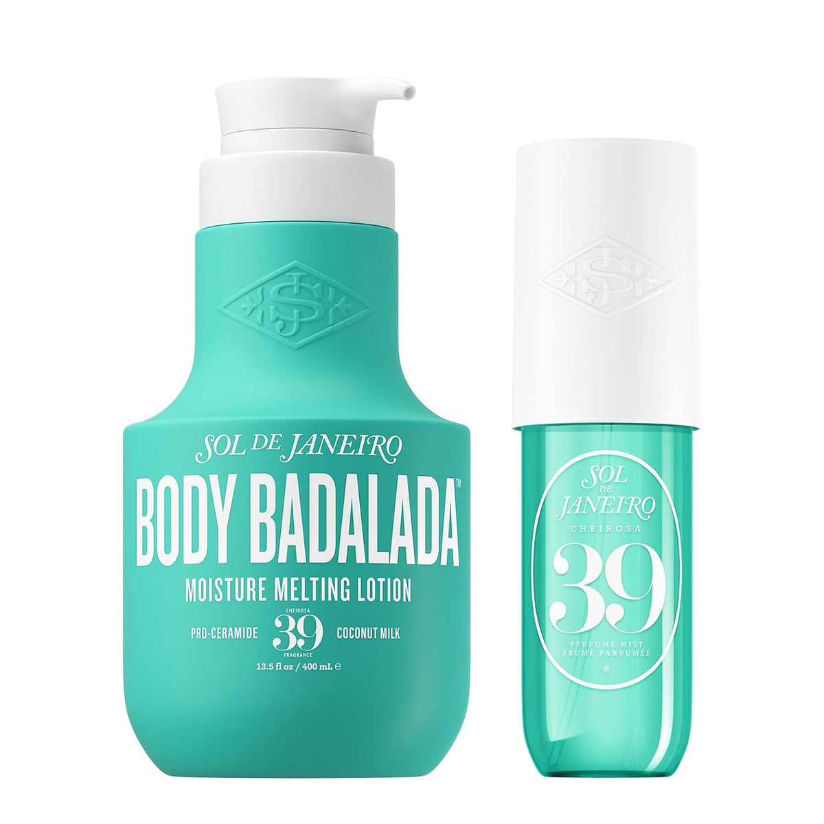 Two bottles of Sol de Janeiro Body Badalada lotion on a white background