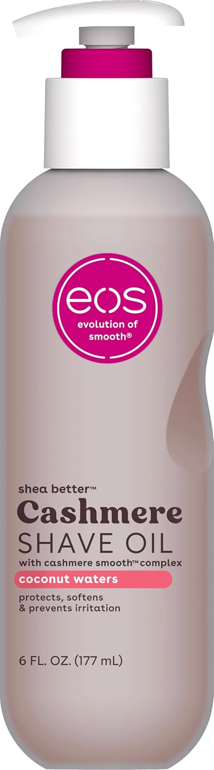 Shave oil bottle with eos logo on a white background