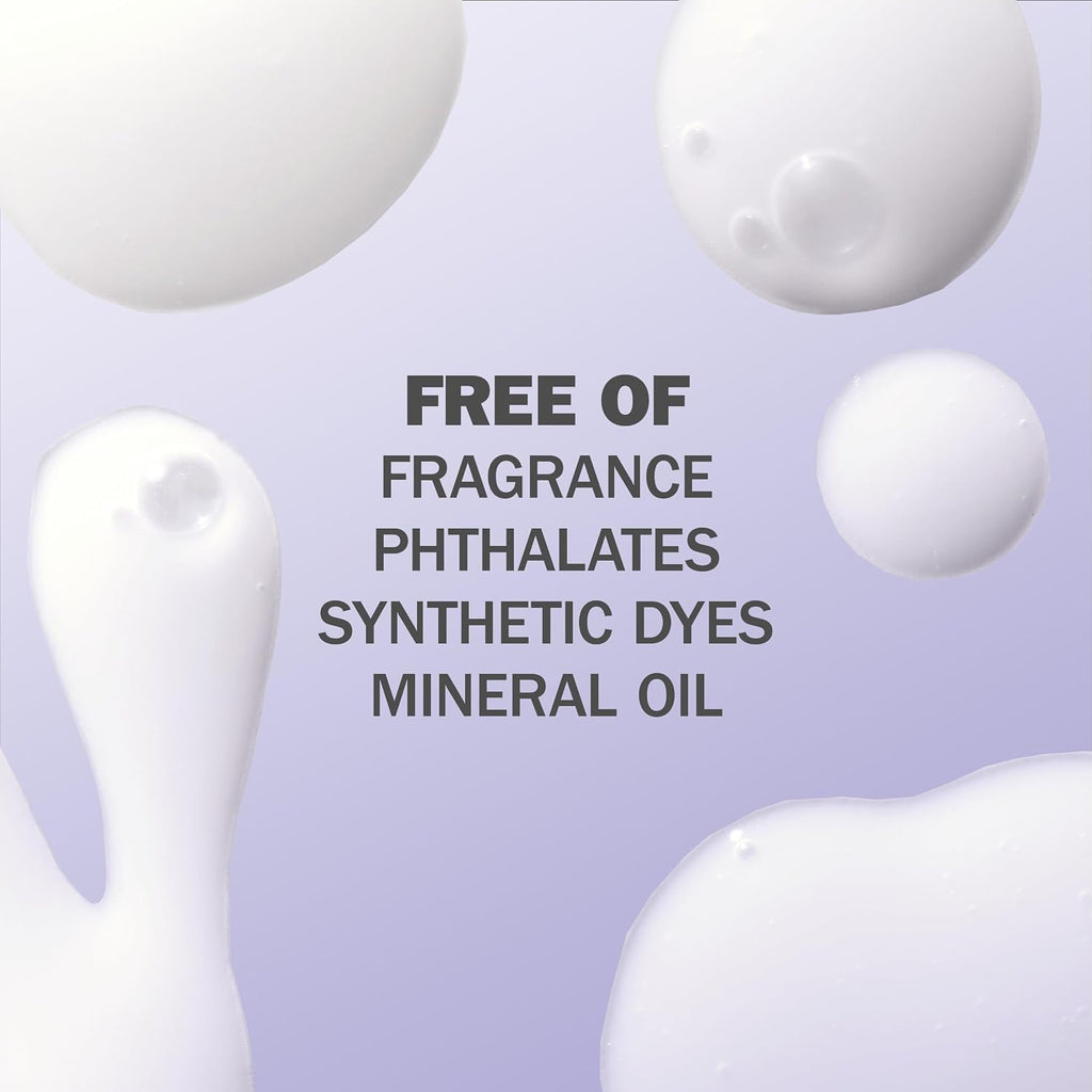 White cream-like substance with text on a light purple background