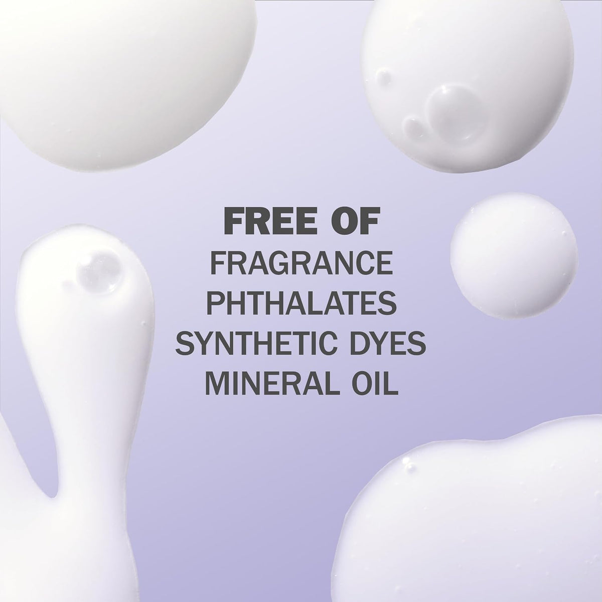 White cream-like substance with text on a light purple background