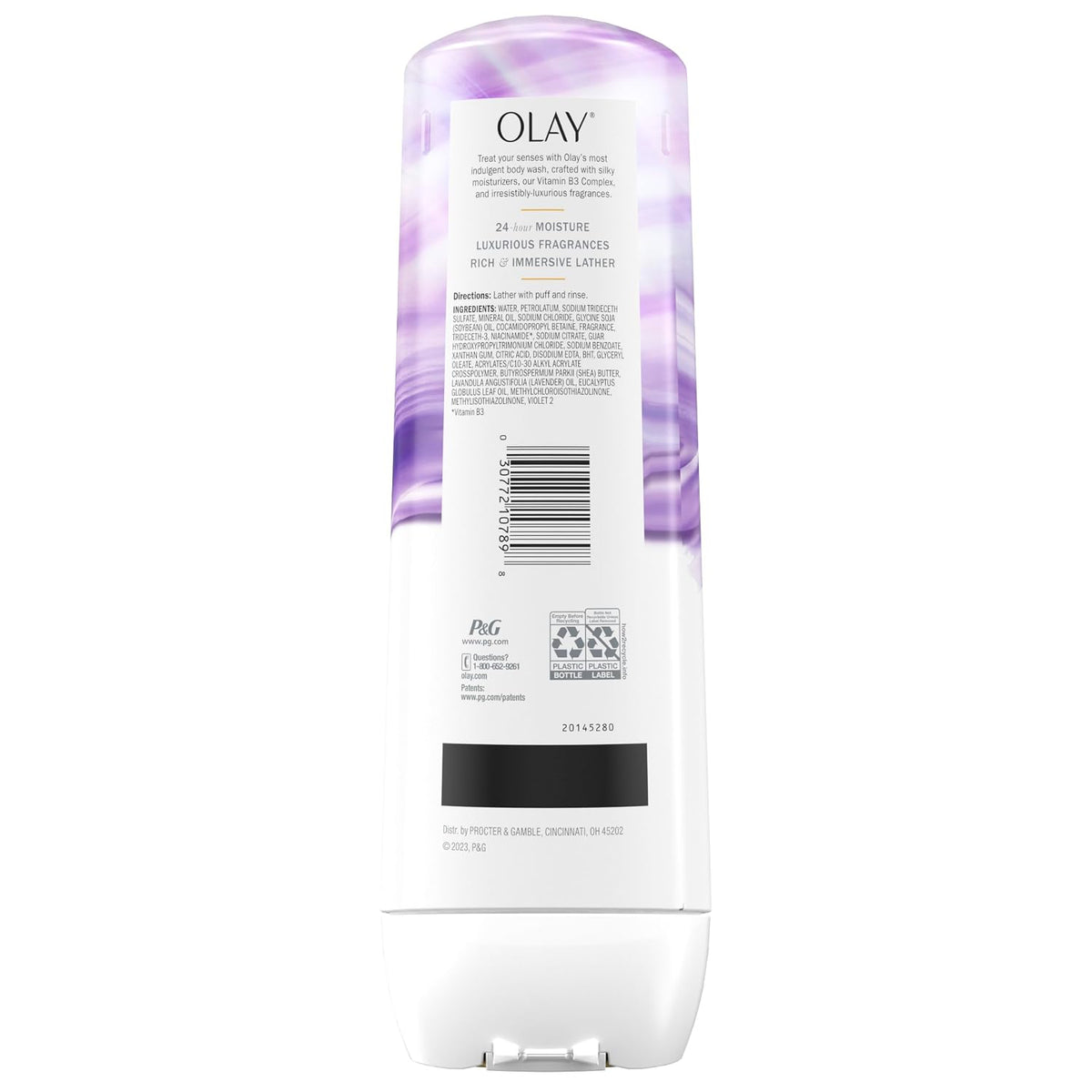 Olay Regenerating Body Wash bottles arranged in a backiew in a white background
