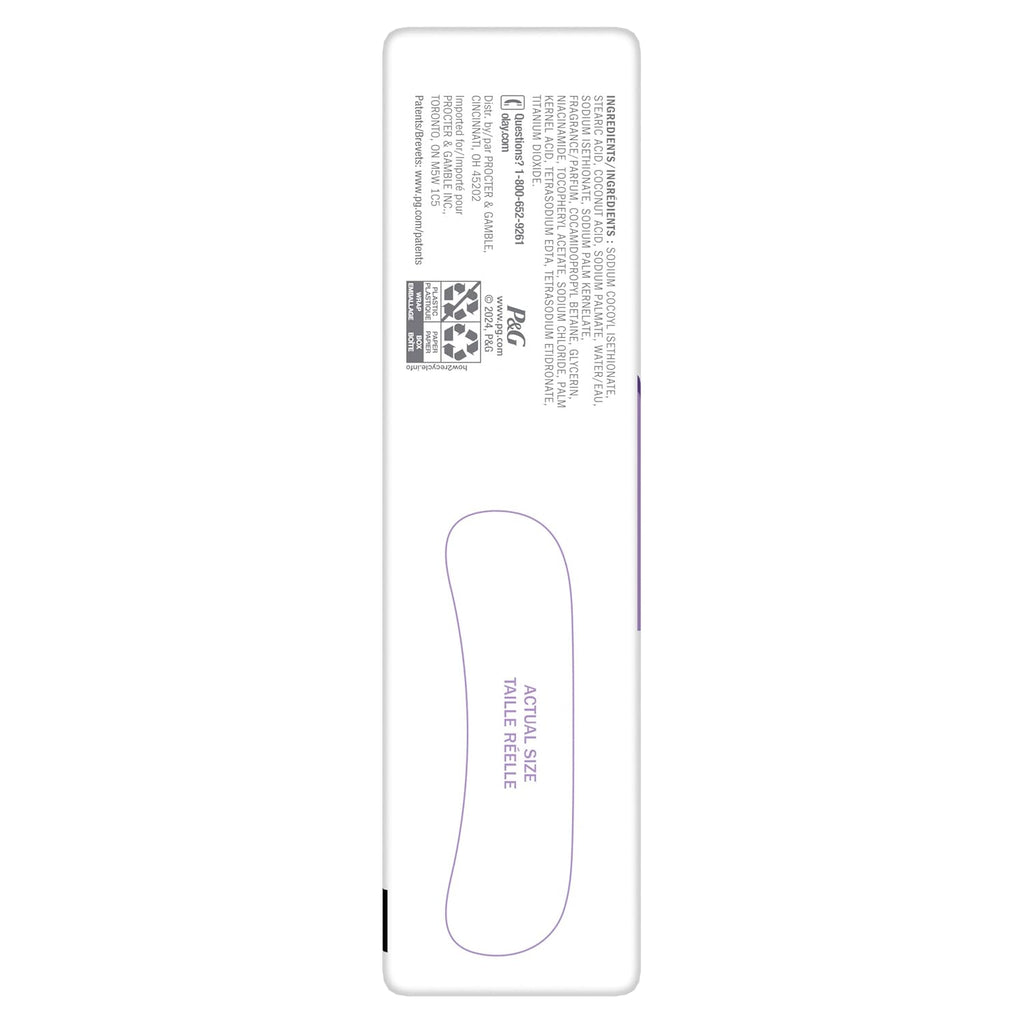 A white rectangular hard case shown from the back, featuring printed black and purple text, a QR code, and a purple outline marking the actual size of the half-relle.