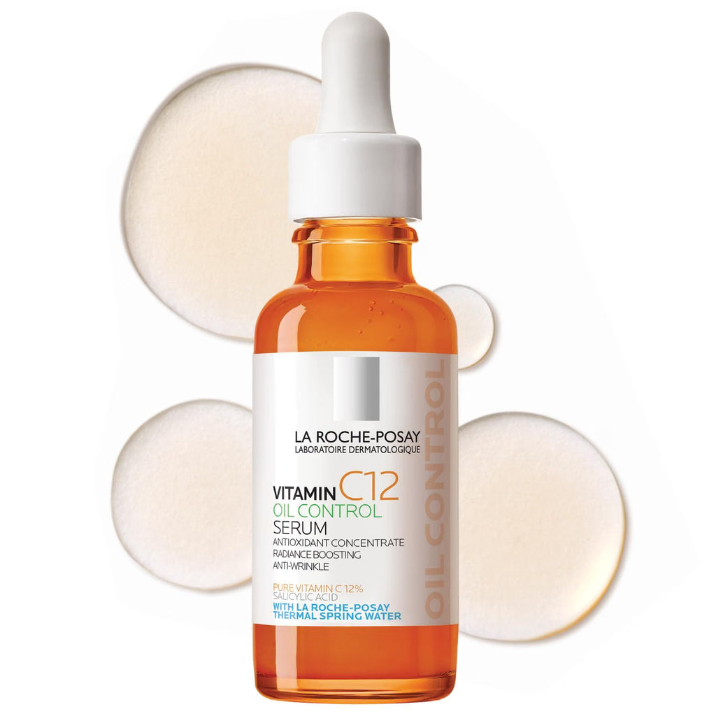 La Roche-Posay Vitamin C12 Oil-Control Serum bottle with dropper on a white background