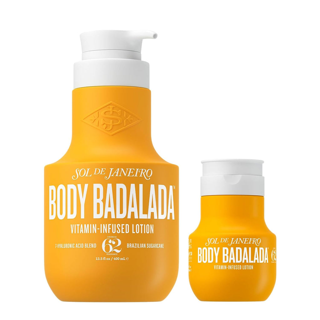Two bottles of Sol de Janeiro Body Badalada lotion on a white background