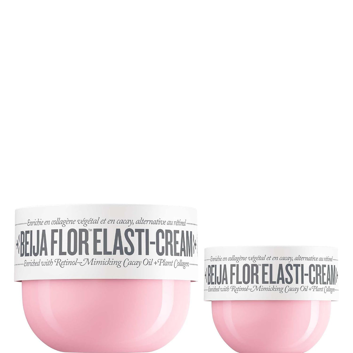 Two jars of Beija Flor Elasti-Cream on a white background