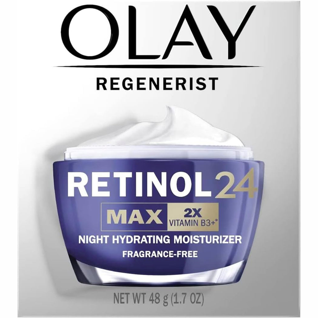 Olay Regenerist Retinol 24 night moisturizer packaging on a light gray background
