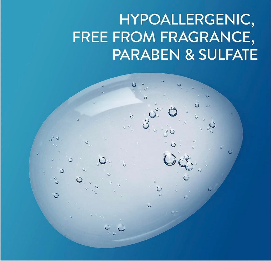 Foam with bubbles on a blue background, featuring text about product properties.