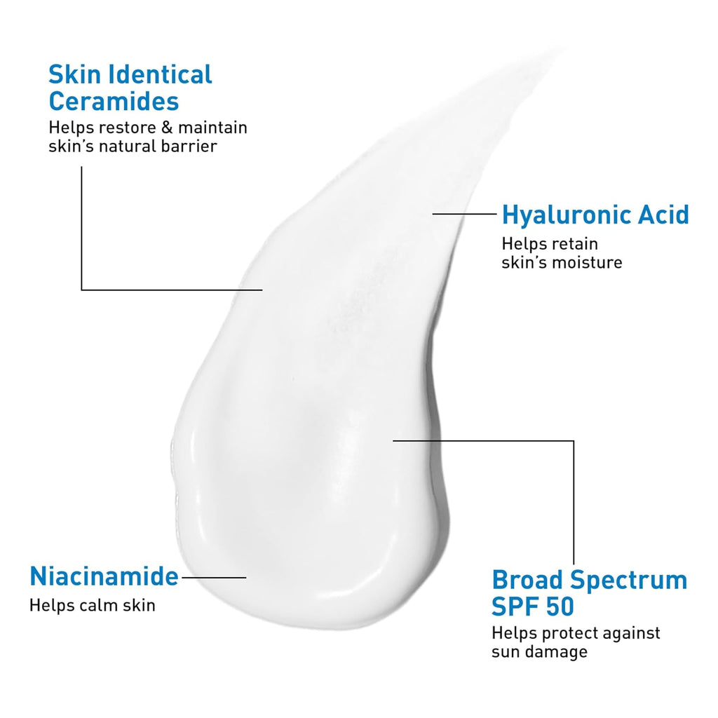 Skincare droplet with labeled ingredients on a white background