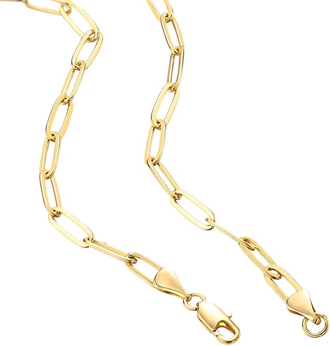 PAVOI - Womens 14K Gold Plated ‚Äì Yellow Gold Paperclip Chain Adjustable Necklace