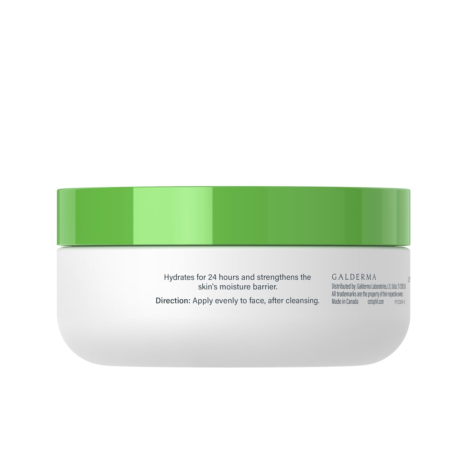 Cosmetic jar with green lid on a white background