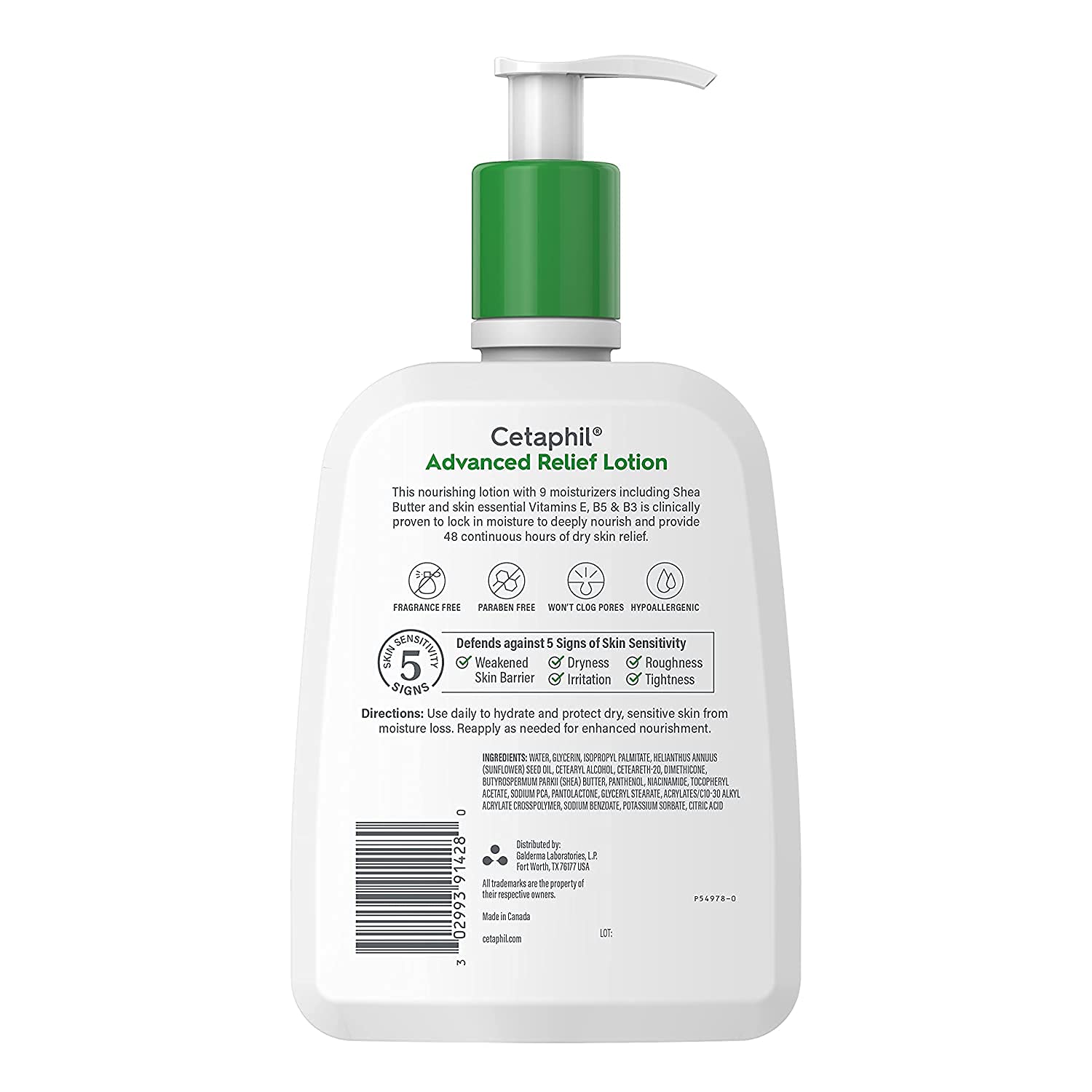 Cetaphil Advanced Relief Lotion bottle with green pump on a white background