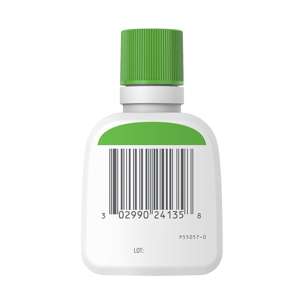 Small bottle with a green cap and label on a white background